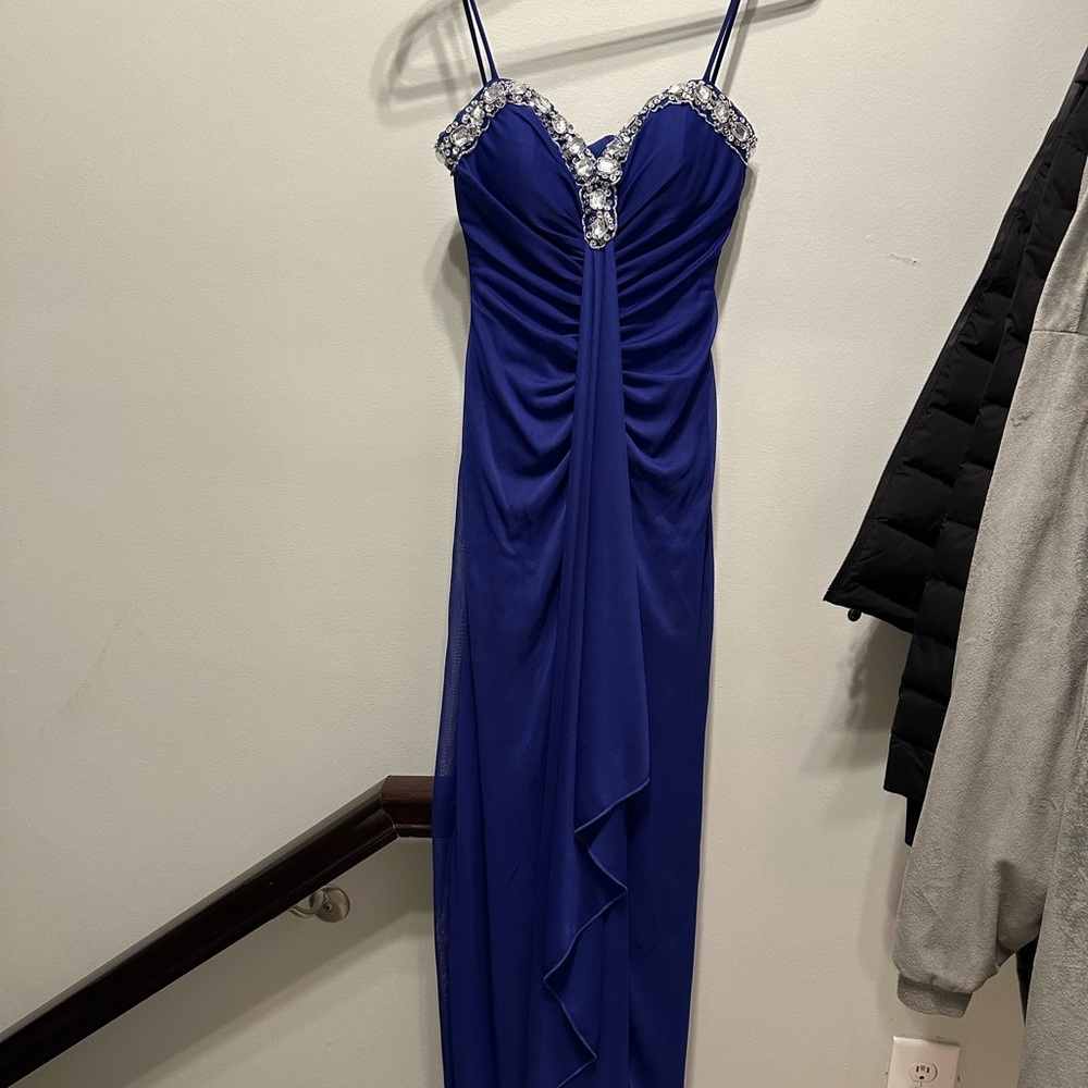 Onyx Royal Blue Prom Dress with Silver Accents